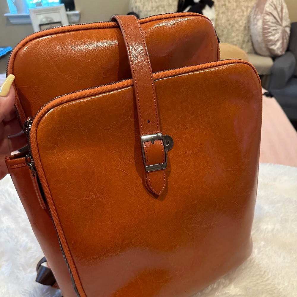 Brown business leather backpack